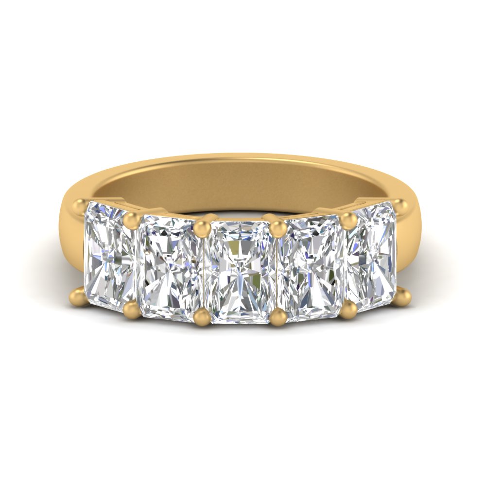 3 Carat Diamond Radiant Wedding Band 5 Stone with 14K Yellow Gold White Diamond