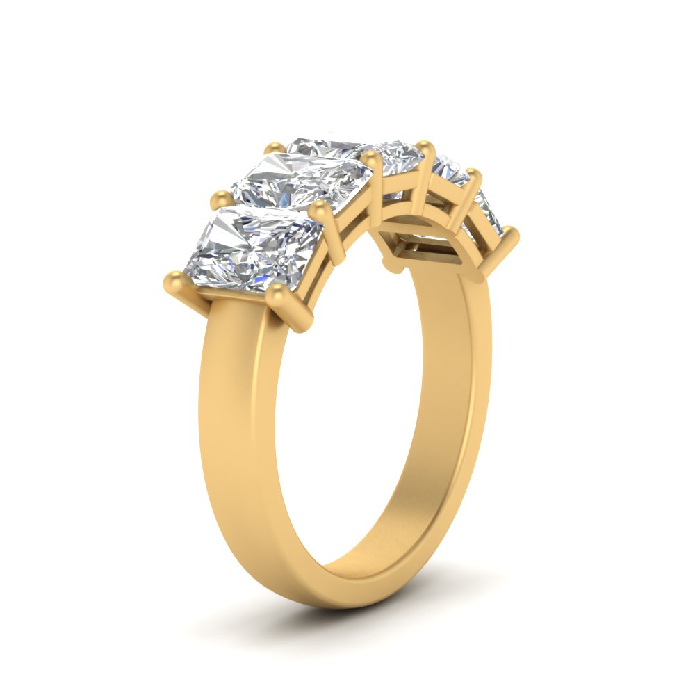 3 Carat Diamond Radiant Wedding Band 5 Stone with 14K Yellow Gold White Diamond