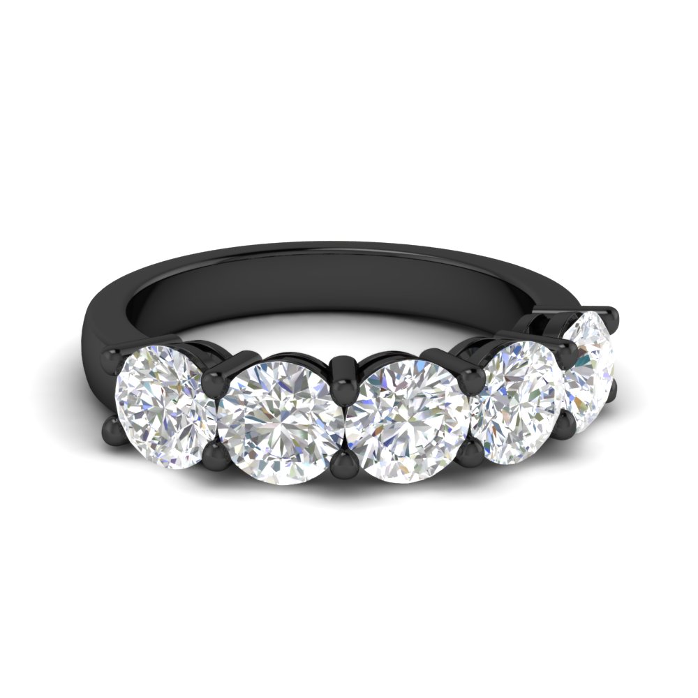 4 Ct. 5 Stone Diamond Black Wedding Ring with 14K Black Gold White Diamond