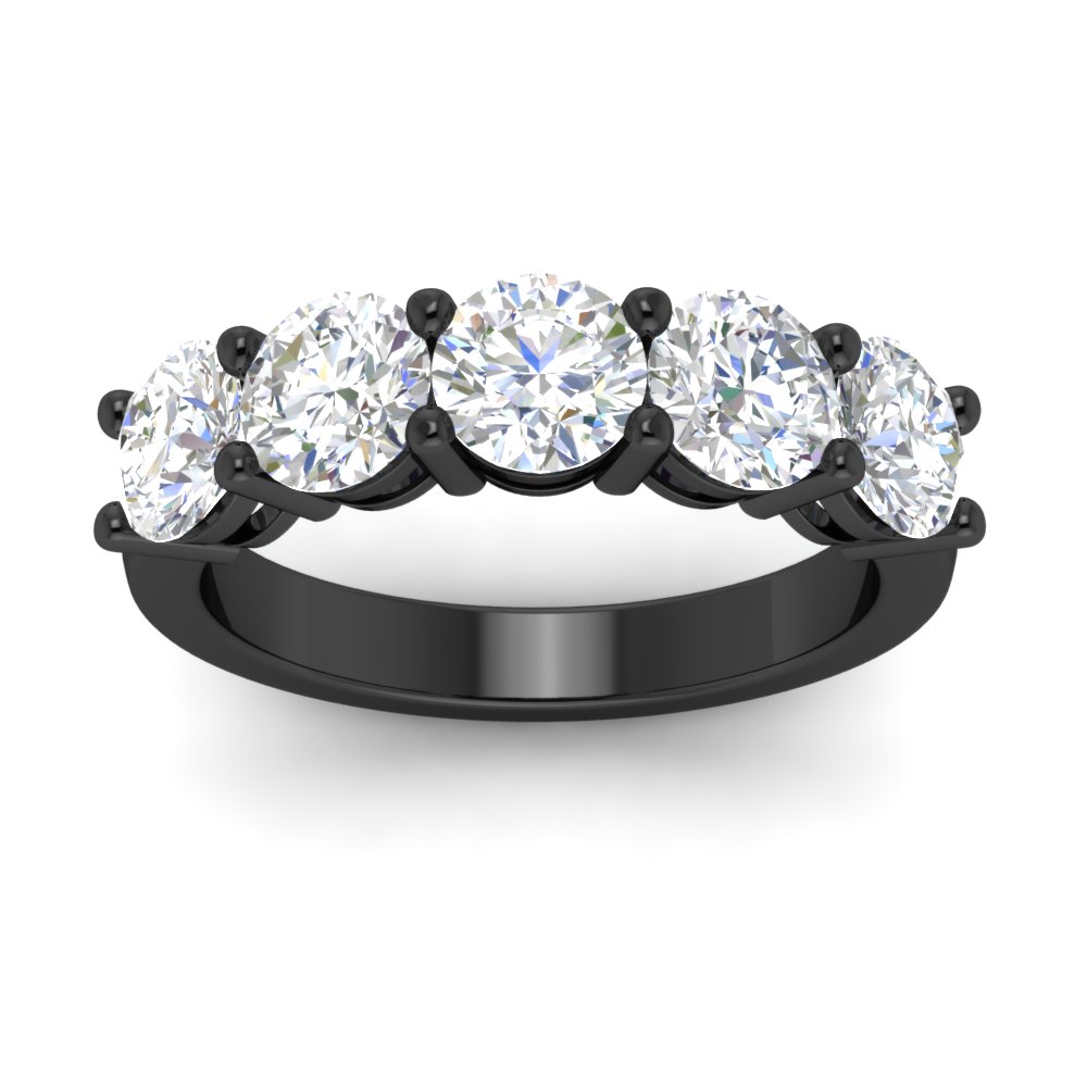 4 Ct. 5 Stone Diamond Black Wedding Ring with 14K Black Gold White Diamond