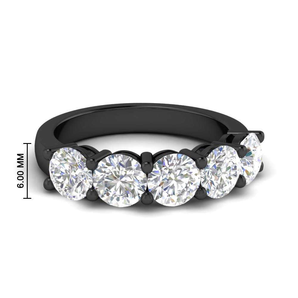 4 Ct. 5 Stone Diamond Black Wedding Ring with 14K Black Gold White Diamond