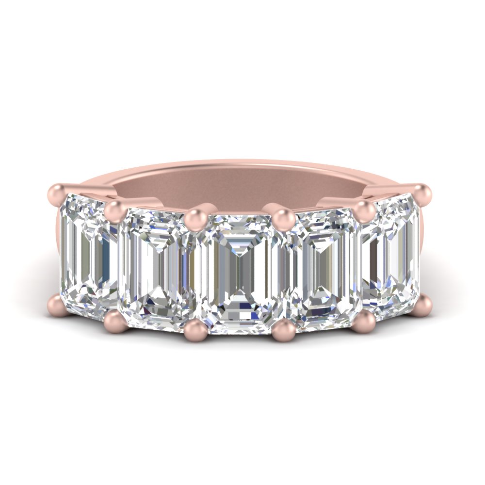5 Carat Emerald Cut 5 Stone Anniversary Ring with 14K Rose Gold White Diamond