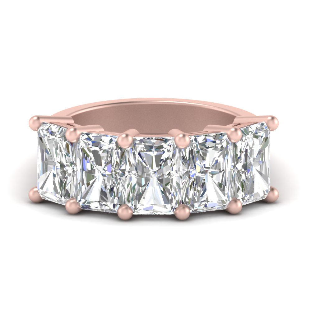 5 Carat Five Stone Diamond Radiant Cut Wedding Band with 14K Rose Gold White Diamond
