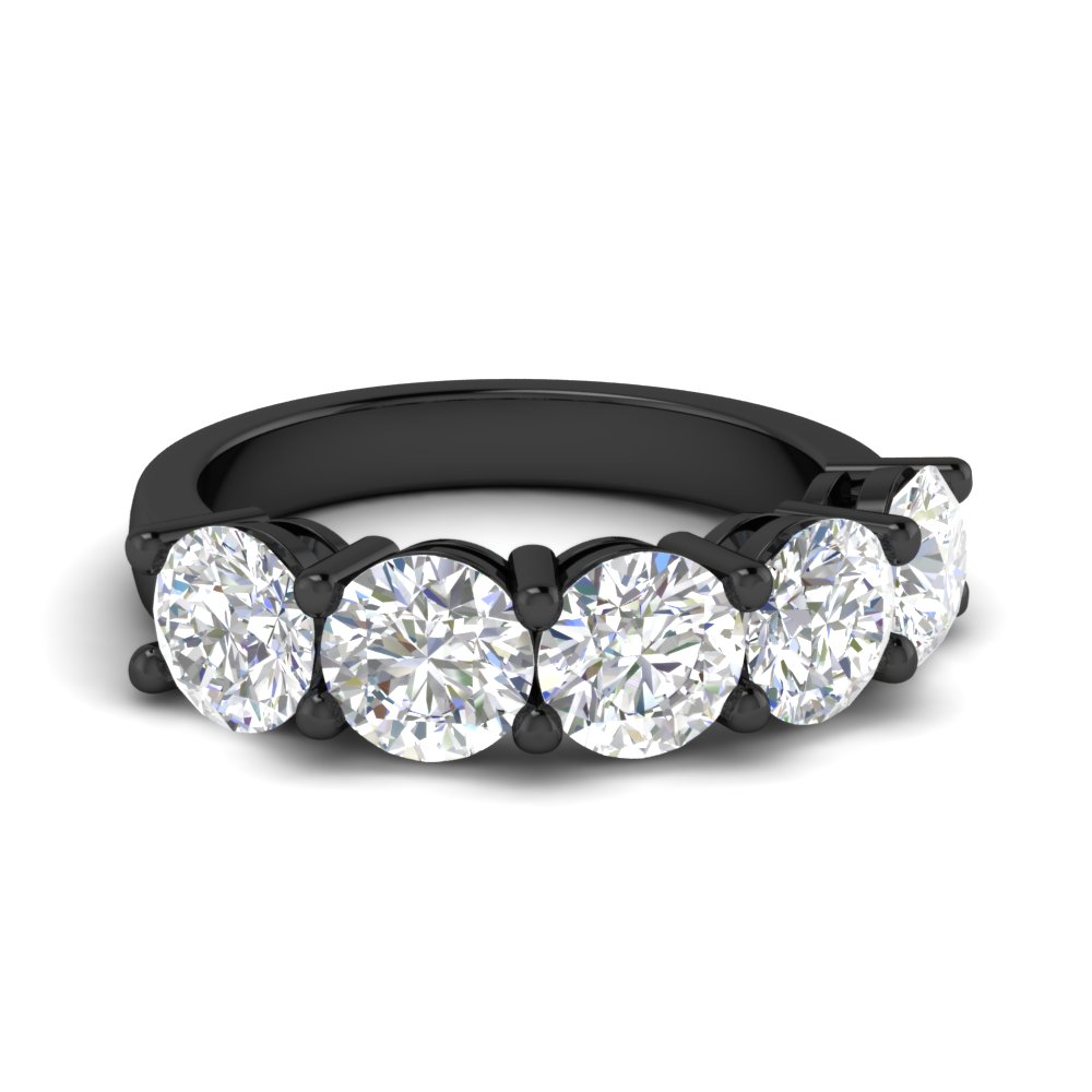 5 Carat Round Cut Diamond 5 Stone Black Wedding Band with 14K Black Gold White Diamond