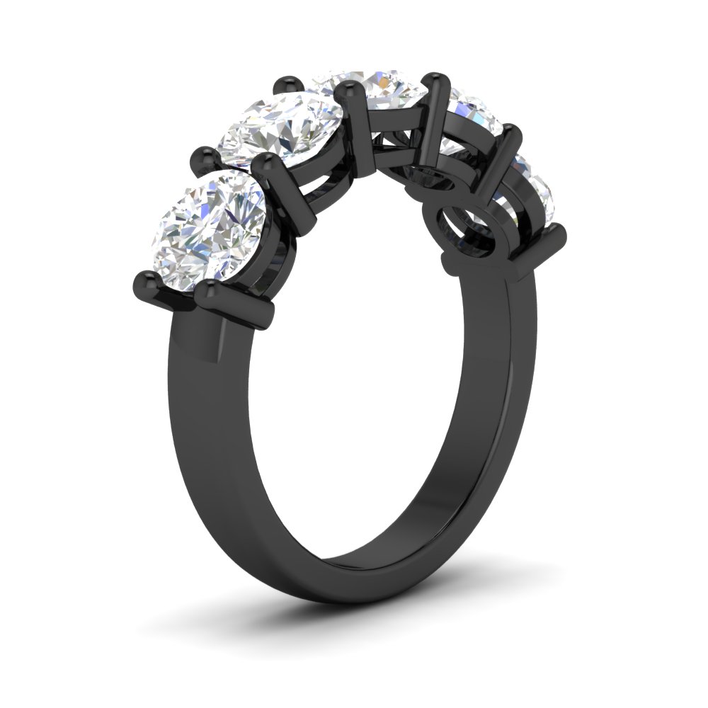 5 Carat Round Cut Diamond 5 Stone Black Wedding Band with 14K Black Gold White Diamond