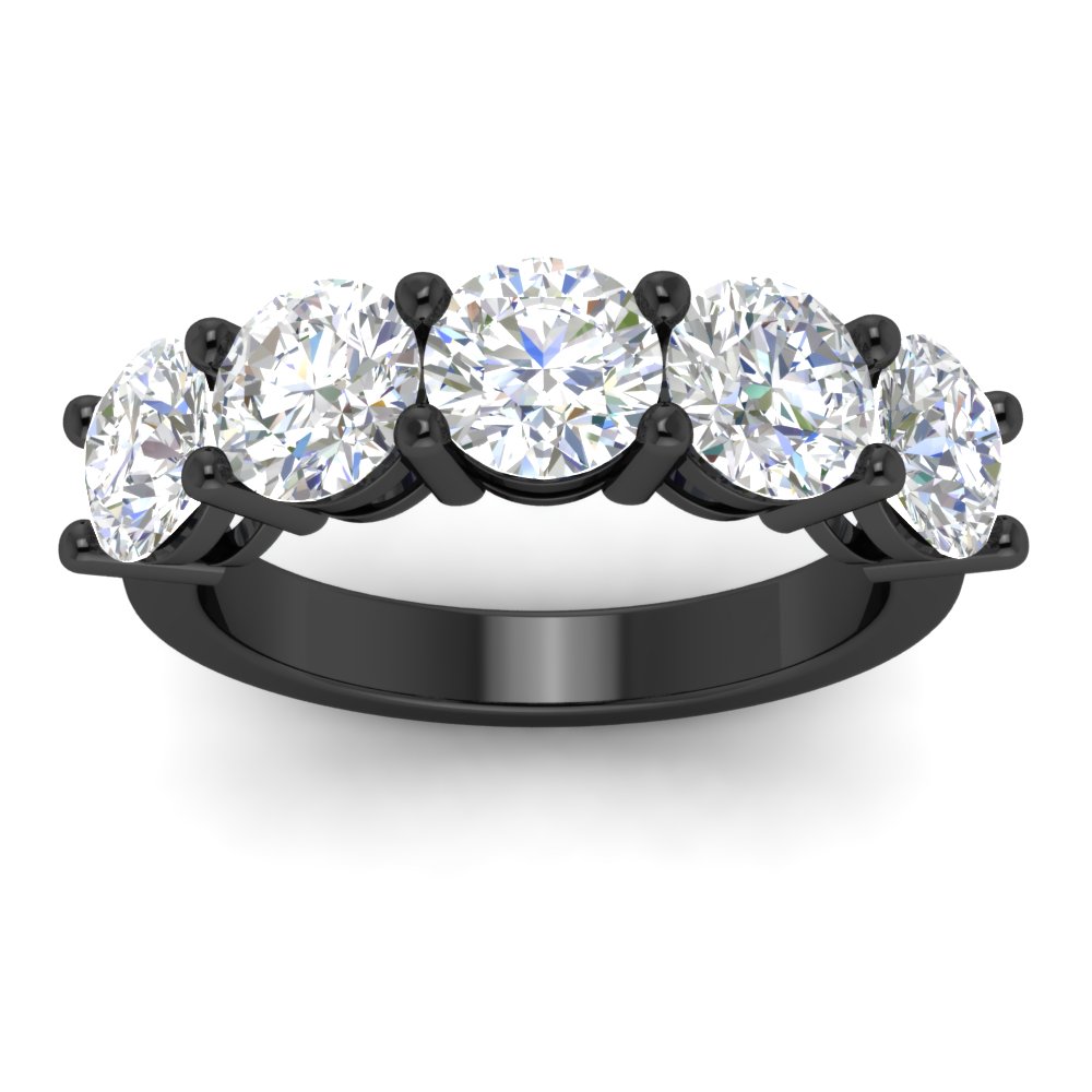 5 Carat Round Cut Diamond 5 Stone Black Wedding Band with 14K Black Gold White Diamond