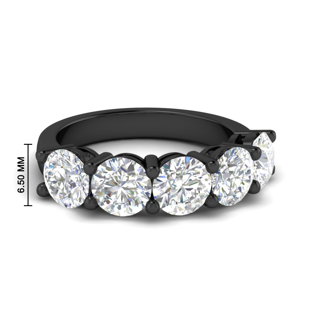 5 Carat Round Cut Diamond 5 Stone Black Wedding Band with 14K Black Gold White Diamond