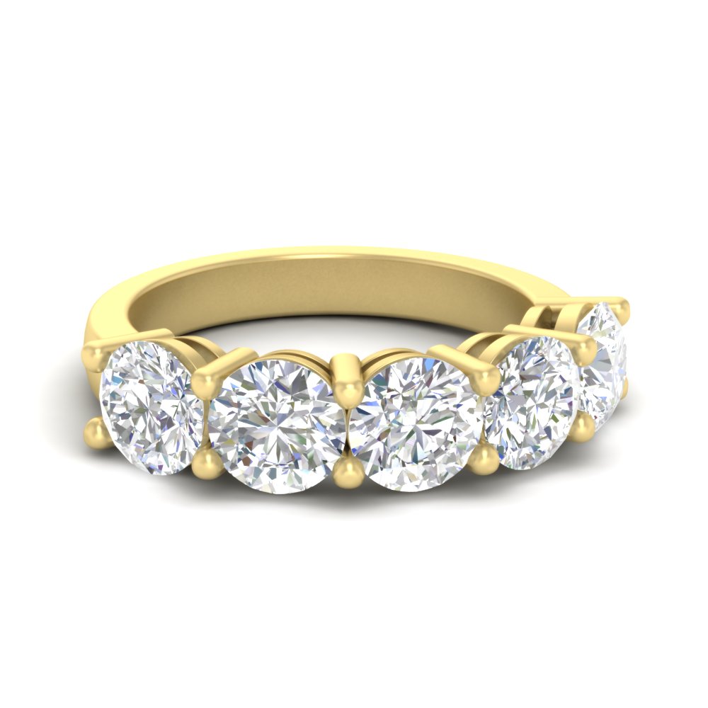 5 Carat Round Stone Wedding Anniversary Band with 14K Yellow Gold White Diamond