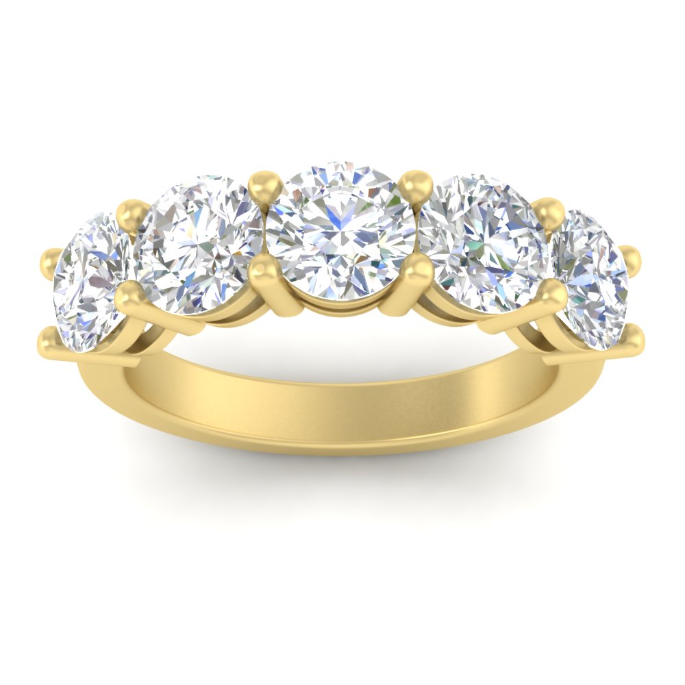 5 Carat Round Stone Wedding Anniversary Band with 14K Yellow Gold White Diamond