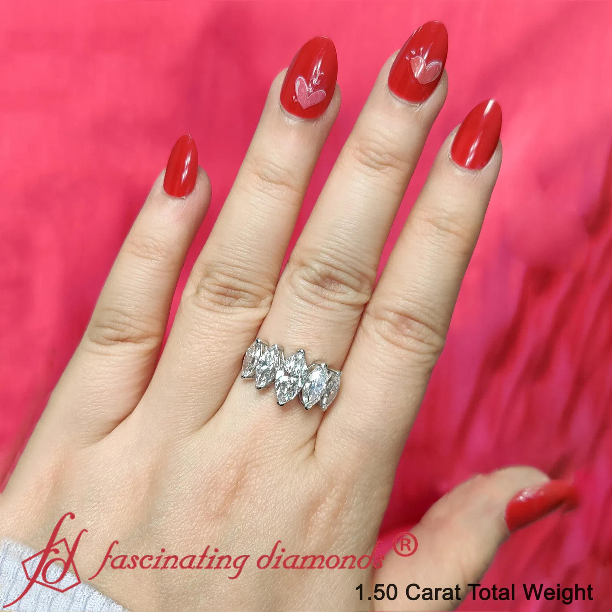 5 Stone Marquise Wedding Band 1.5 Ct with 950 Platinum White Diamond