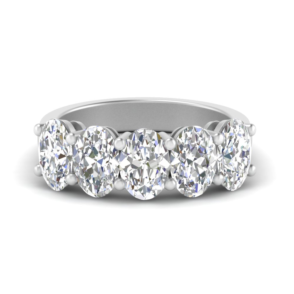 5 Stone Oval Wedding Band 3 Carat with 14K White Gold White Diamond