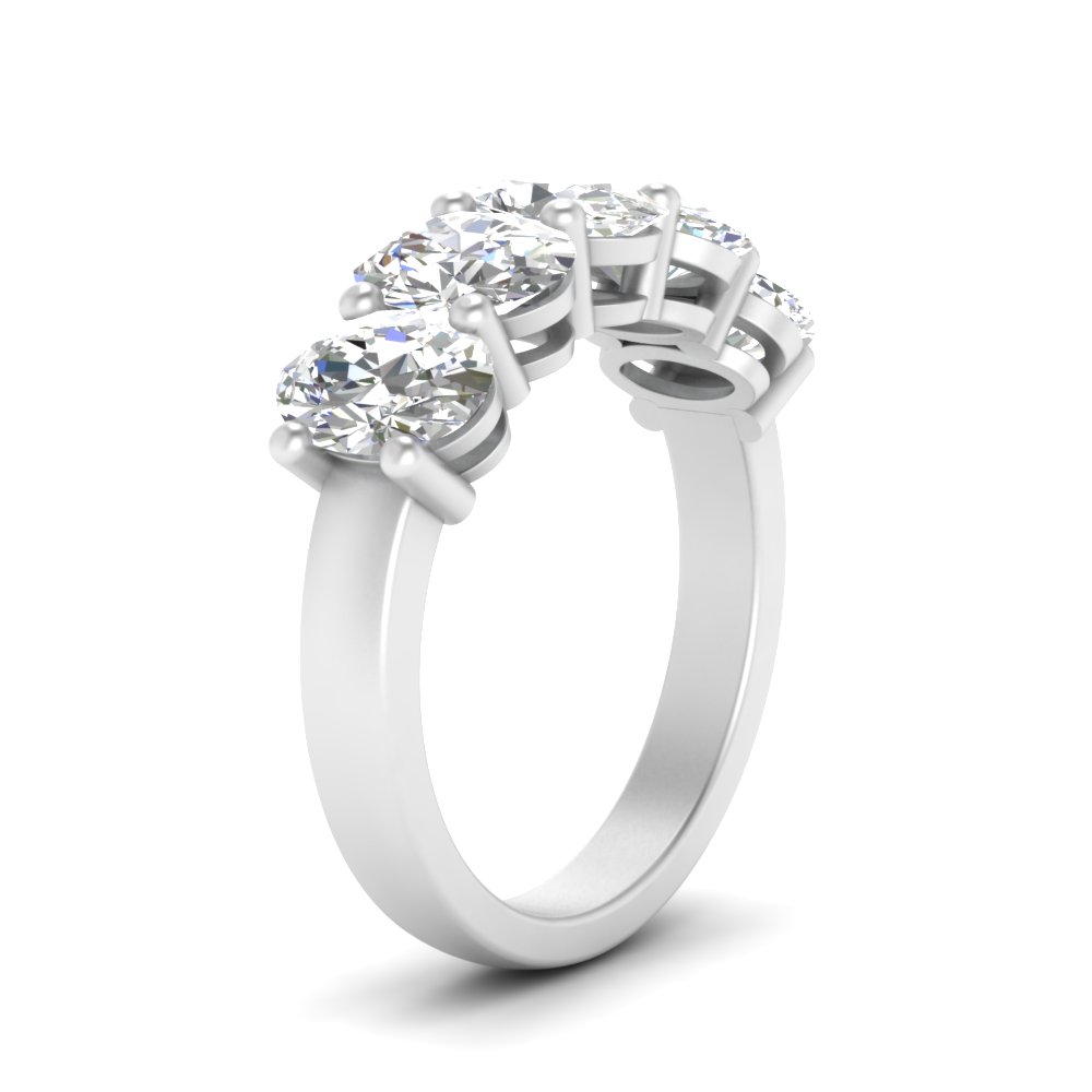 5 Stone Oval Wedding Band 3 Carat with 14K White Gold White Diamond