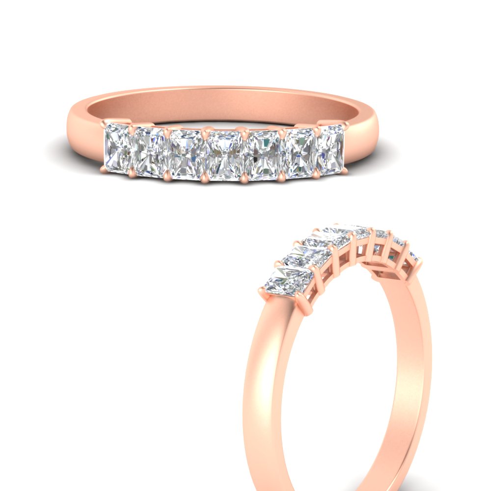 7 Stone Radiant Cut 0.50 Carat Band with 14K Rose Gold White Diamond