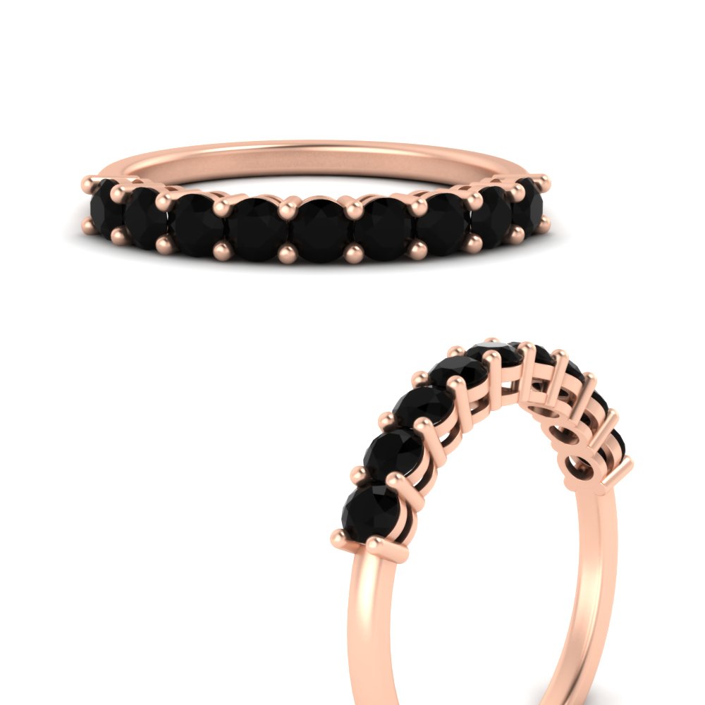 9 Stone 0.50 Carat Colored Wedding Band with 14K Rose Gold Black Diamond