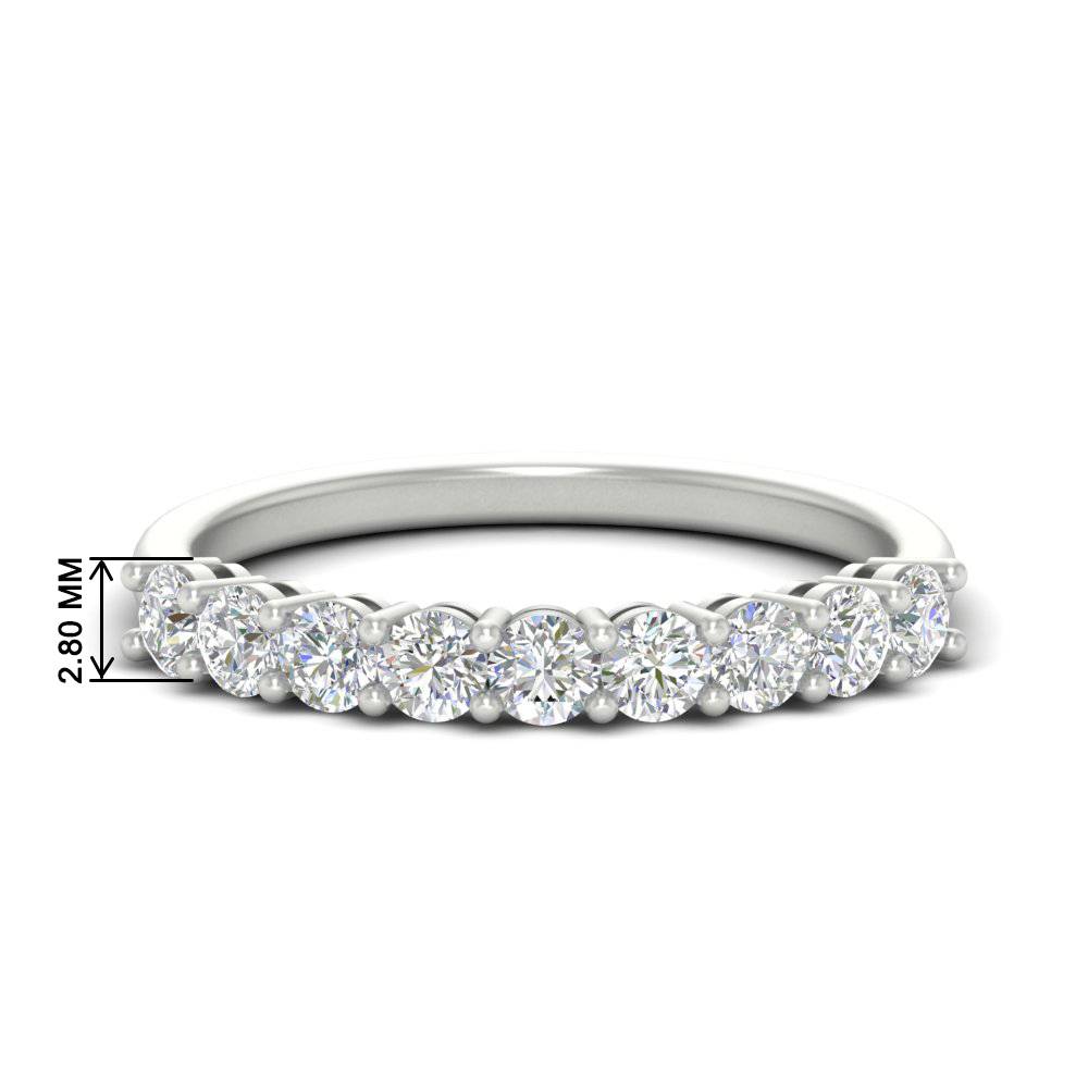 9 Stone Simple Wedding Band with 14K White Gold White Diamond