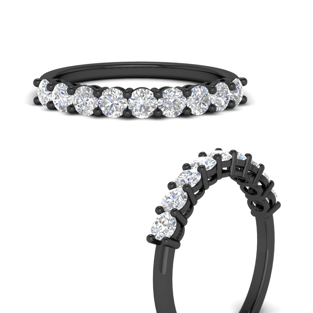 9 Stone 0.75 Carat Beautiful Diamond Black Wedding Band with 14K Black Gold White Diamond