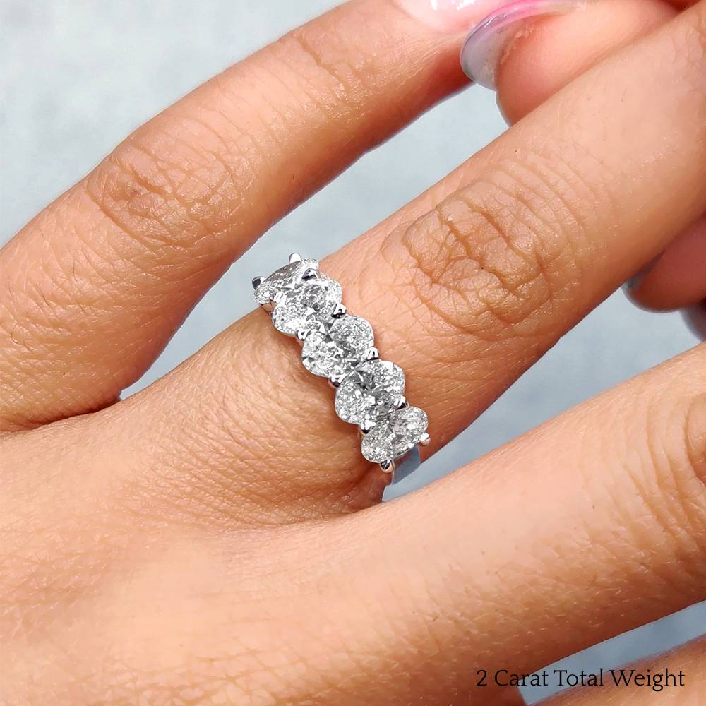 5 Stone Oval Wedding Band Ring with 950 Platinum White Diamond