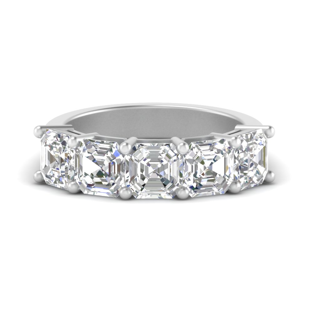 Asscher Cut Five Stone Diamond Ring 3 Carat with 14K White Gold White Diamond