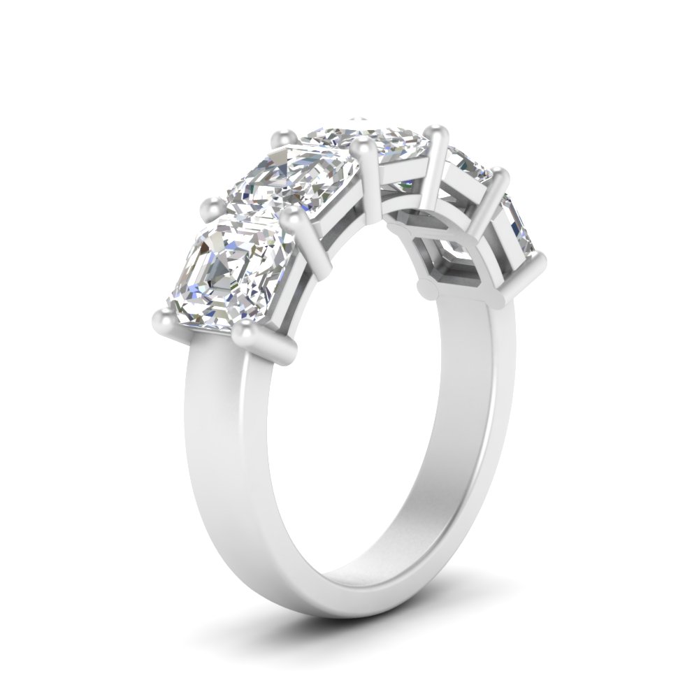 Asscher Cut Five Stone Diamond Ring 3 Carat with 14K White Gold White Diamond