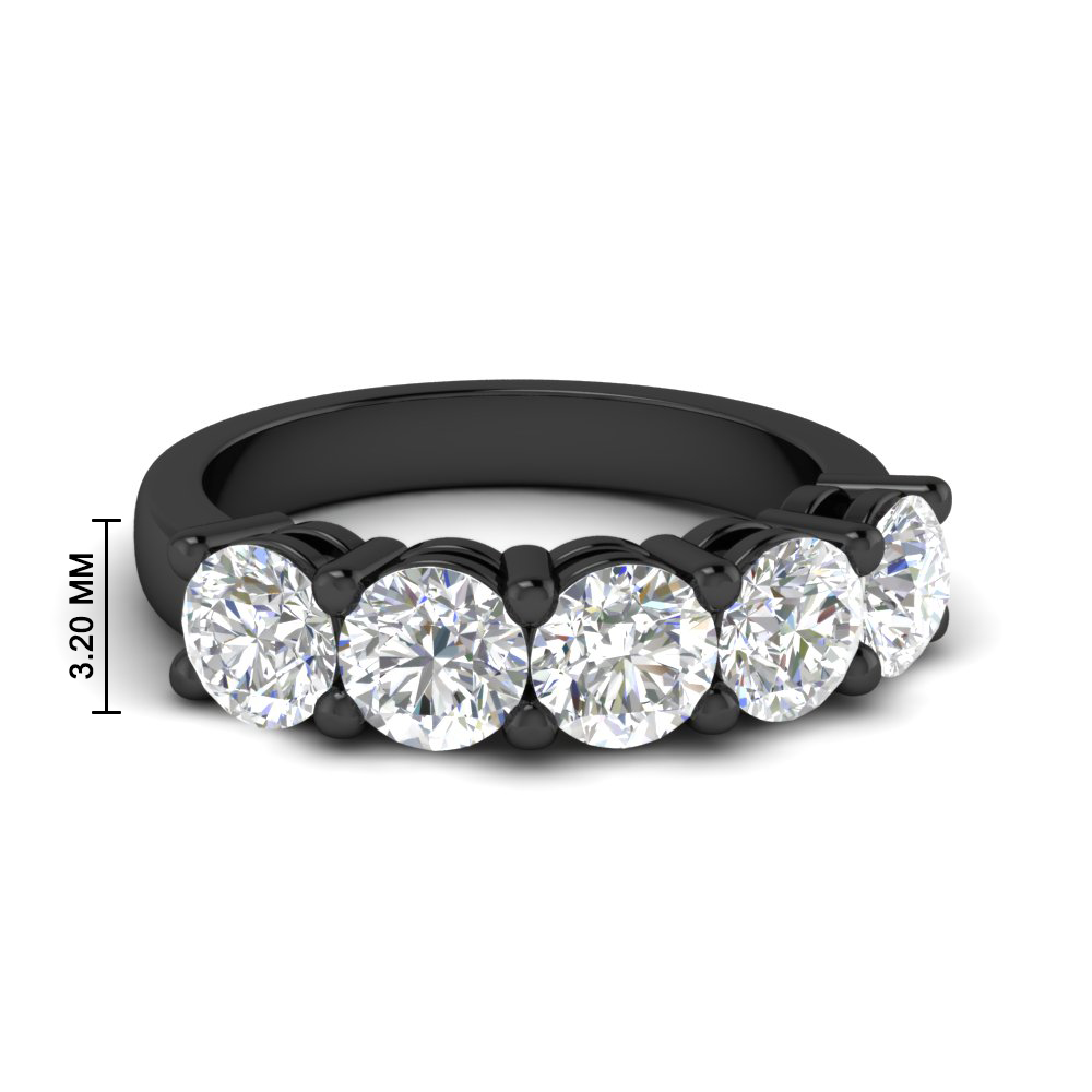 Five Stone Black Wedding Band 3 Carat with 14K Black Gold White Diamond
