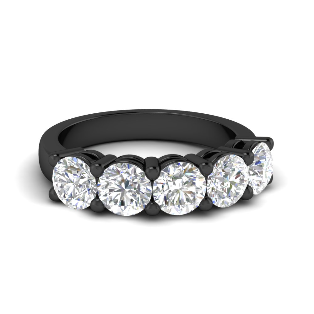 Five Stone Black Wedding Band 3 Carat with 14K Black Gold White Diamond