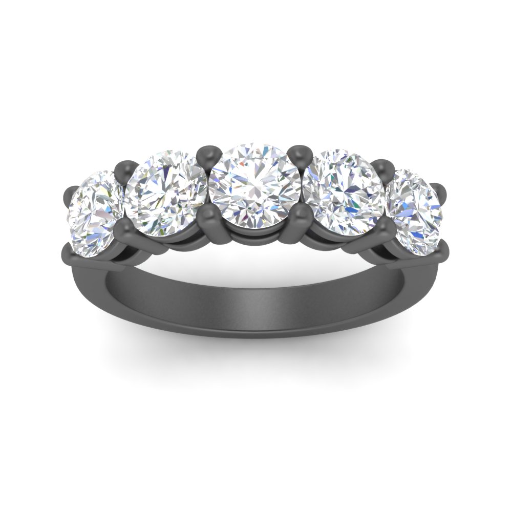 Five Stone Black Wedding Band 3 Carat with 14K Black Gold White Diamond
