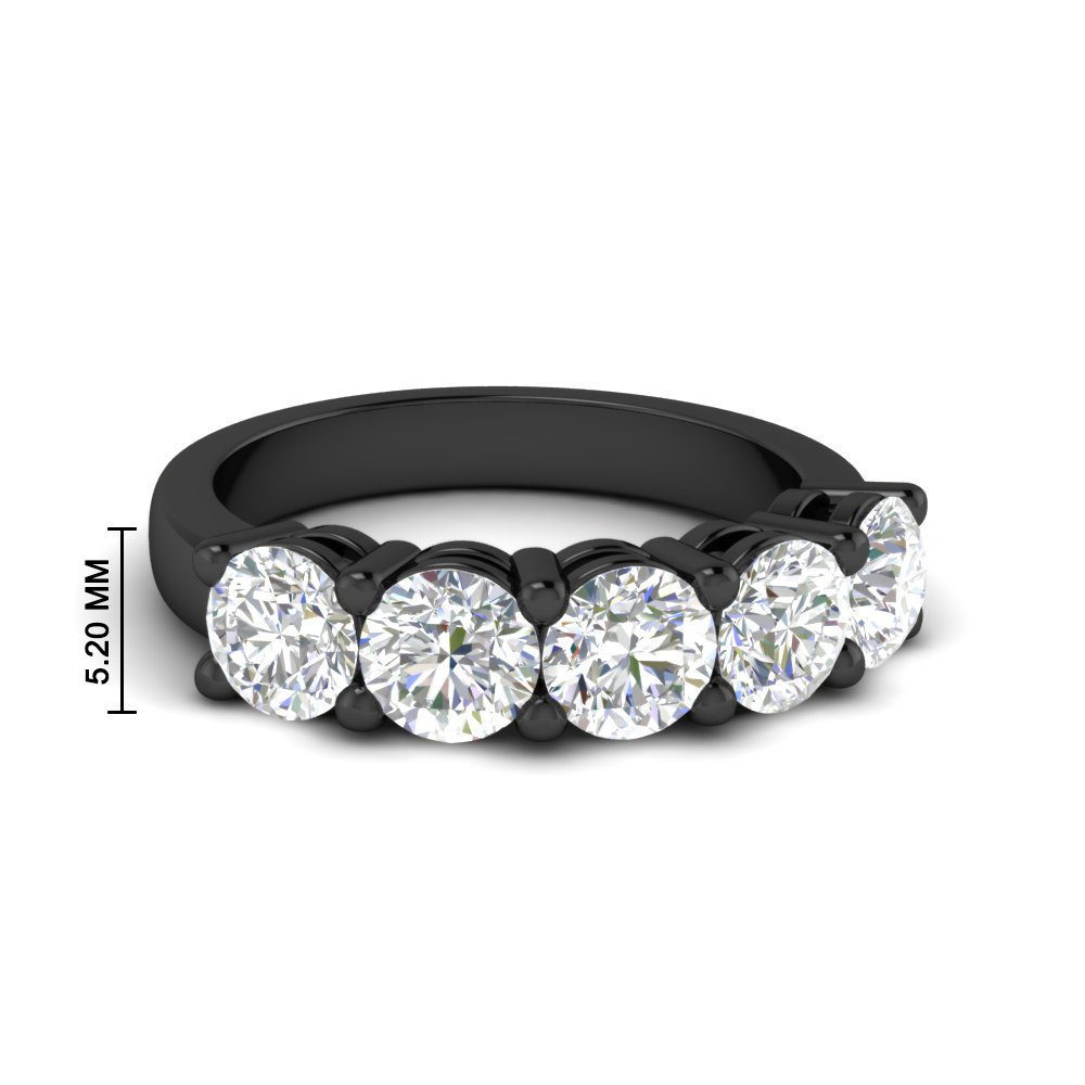 Five Stone Black Wedding Anniversary Ring 2 Ct with 14K Black Gold White Diamond