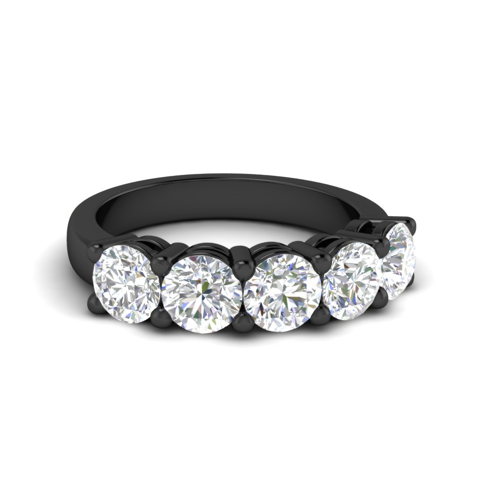 Five Stone Black Wedding Anniversary Ring 2 Ct with 14K Black Gold White Diamond