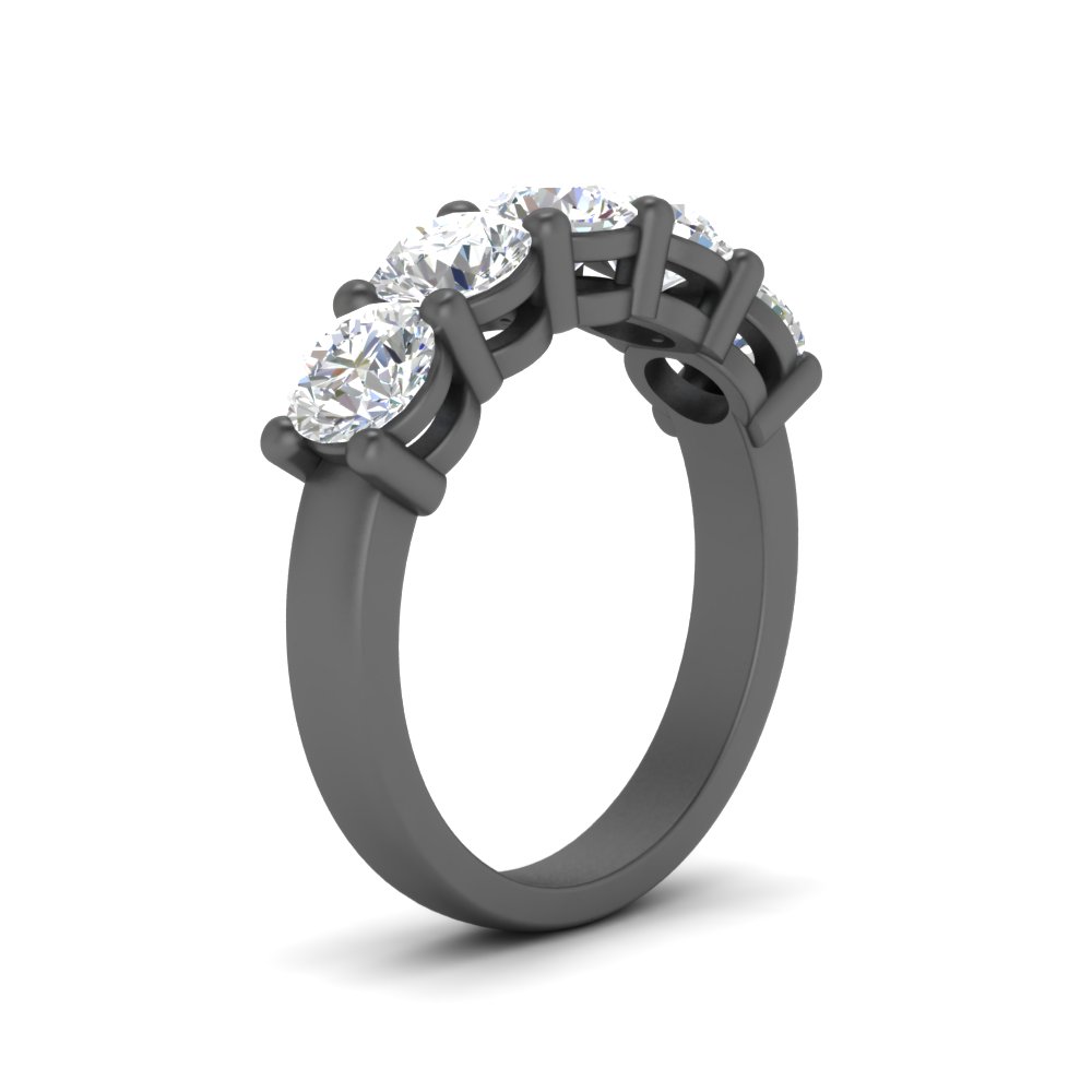 Five Stone Black Wedding Anniversary Ring 2 Ct with 14K Black Gold White Diamond