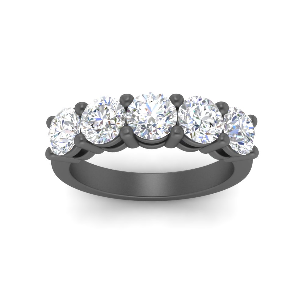 Five Stone Black Wedding Anniversary Ring 2 Ct with 14K Black Gold White Diamond