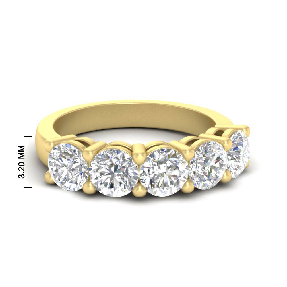 Five Stone Anniversary Band 3 Carat with 14K Yellow Gold White Diamond