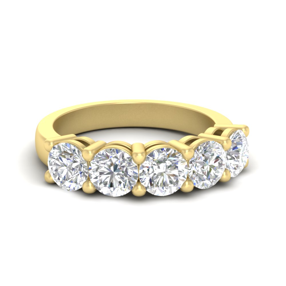 Five Stone Anniversary Band 3 Carat with 14K Yellow Gold White Diamond