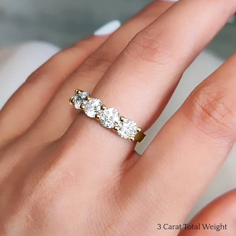 Five Stone Anniversary Band 3 Carat with 14K Yellow Gold White Diamond