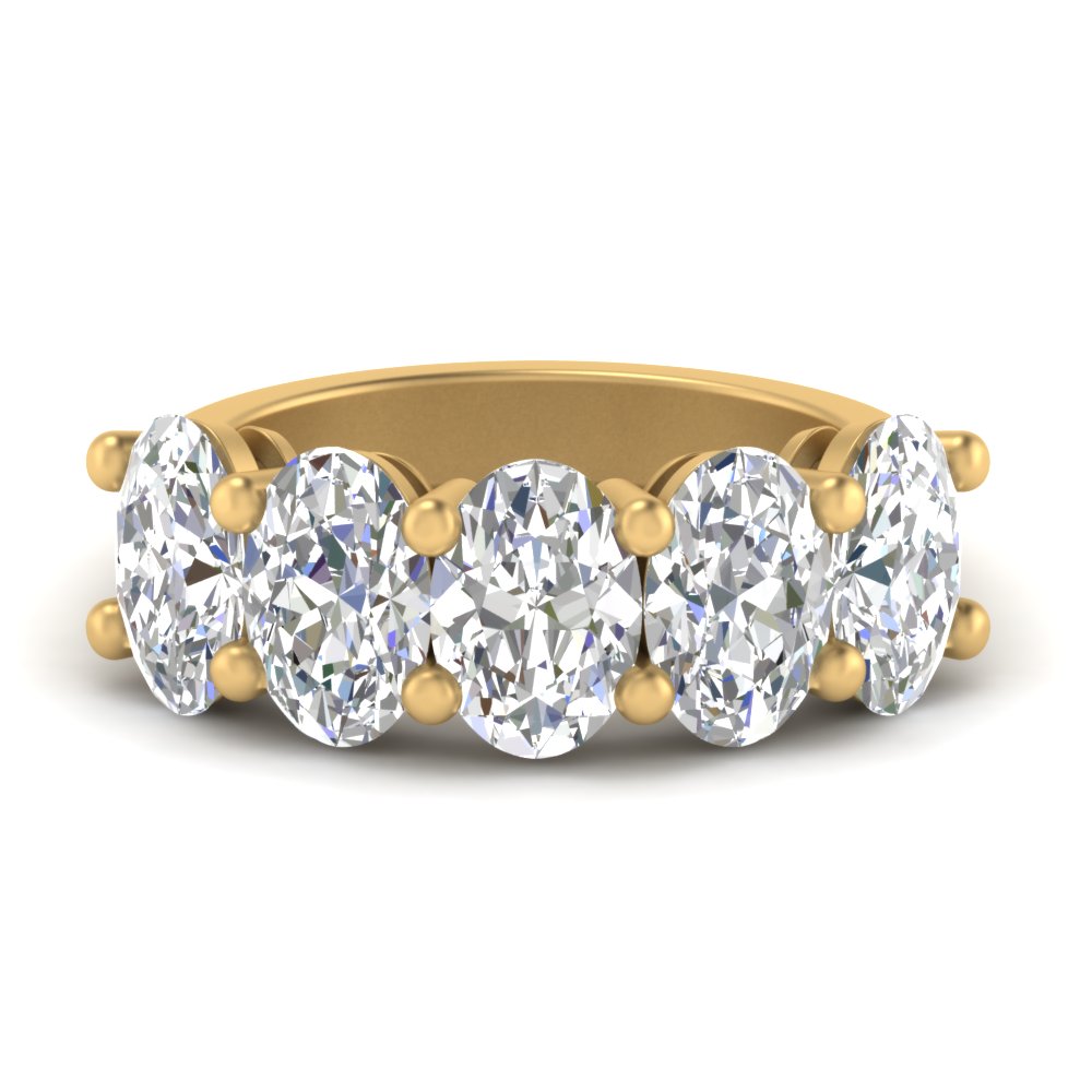 Oval Shaped 5 Stone Wedding Band 5 Carat with 14K Yellow Gold White Diamond