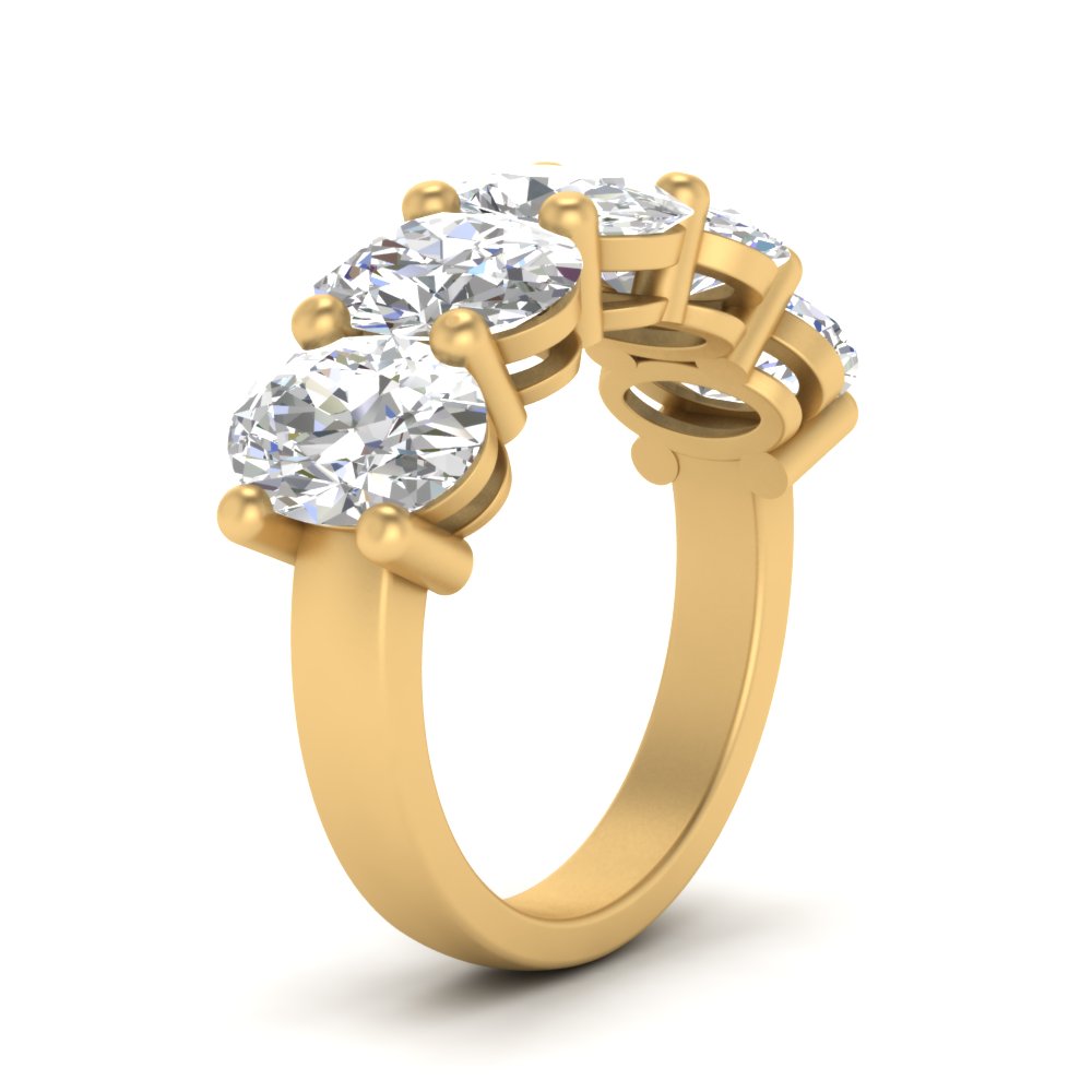 Oval Shaped 5 Stone Wedding Band 5 Carat with 14K Yellow Gold White Diamond