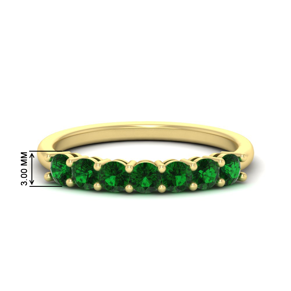Seven Stone 0.75 Carat Round Colored Band with 14K Yellow Gold Green Emerald