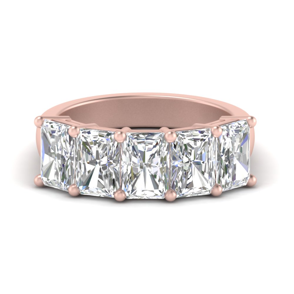 Wedding Band 5 Stone Diamond Radiant Cut 4 Carat with 14K Rose Gold White Diamond