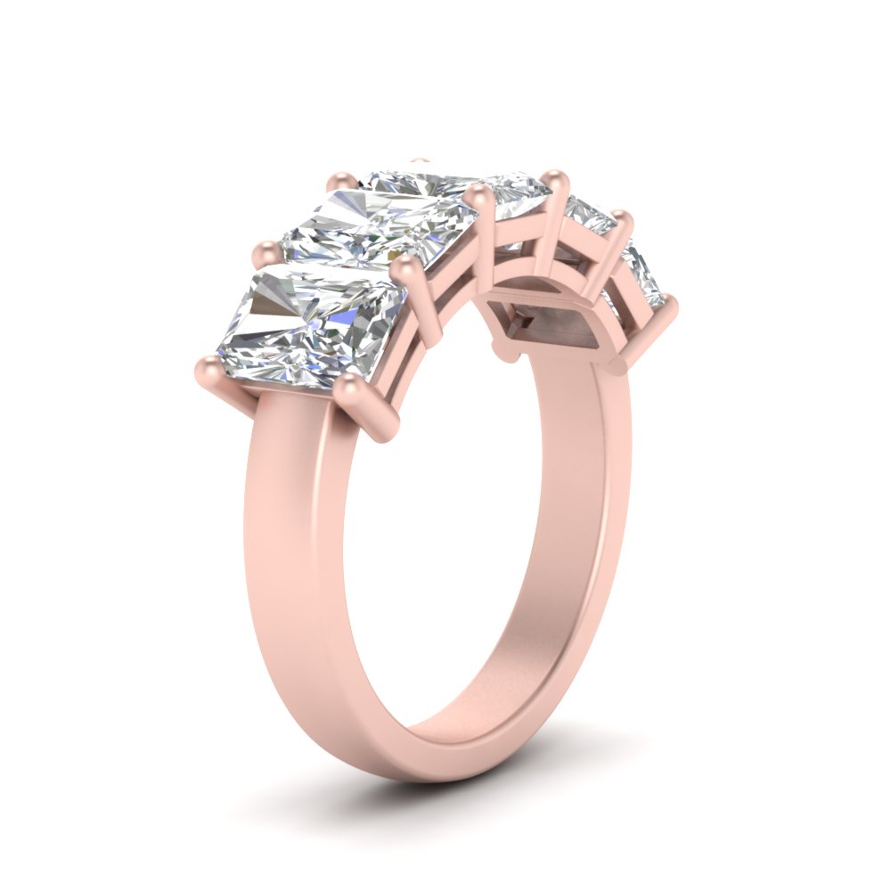 Wedding Band 5 Stone Diamond Radiant Cut 4 Carat with 14K Rose Gold White Diamond