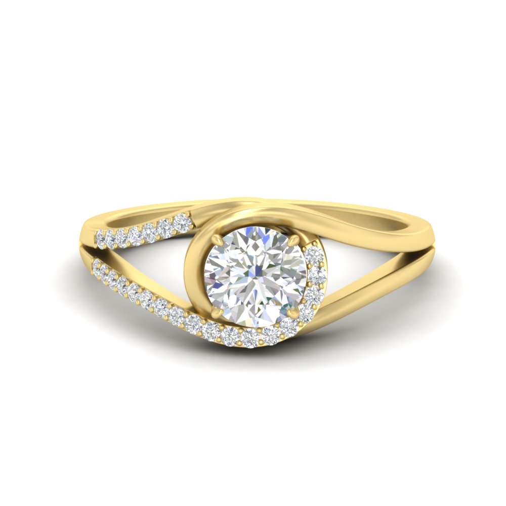 Round Shaped Swirl Split Diamond Ring For Women with White Diamond 14K Yellow Gold