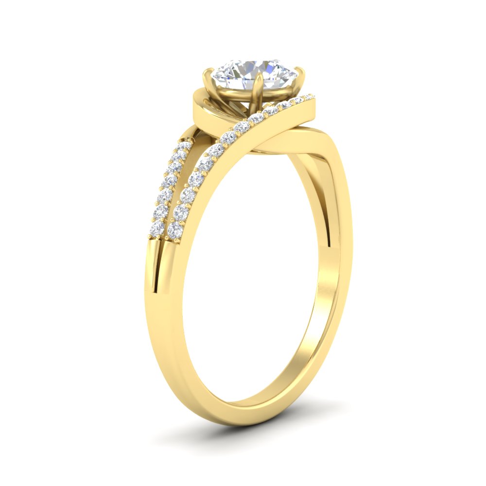 Round Shaped Swirl Split Diamond Ring For Women with White Diamond 14K Yellow Gold