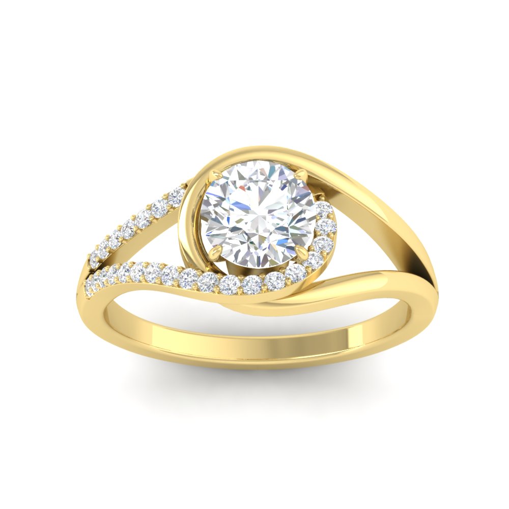 Round Shaped Swirl Split Diamond Ring For Women with White Diamond 14K Yellow Gold