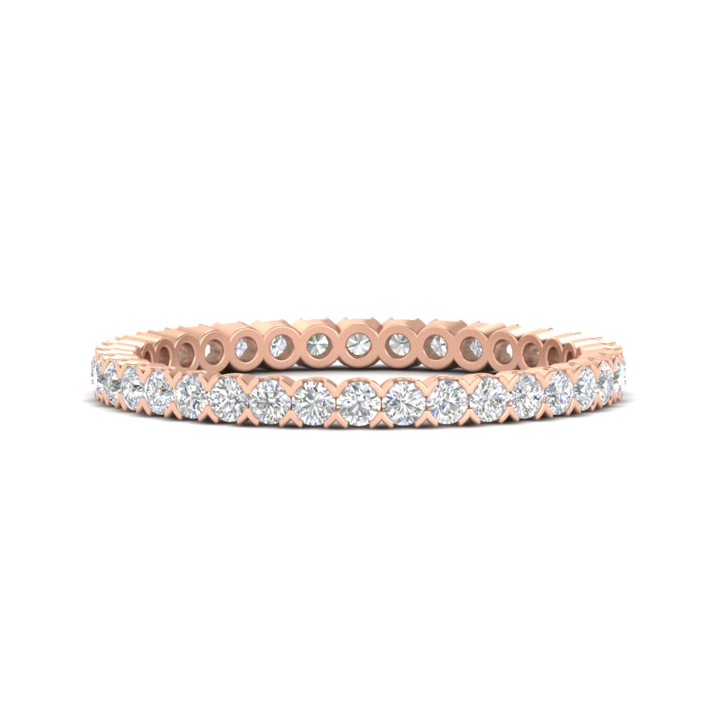 0.75 Carat Round Cut Bezel Set Eternity Band with 14K Rose Gold White Diamond