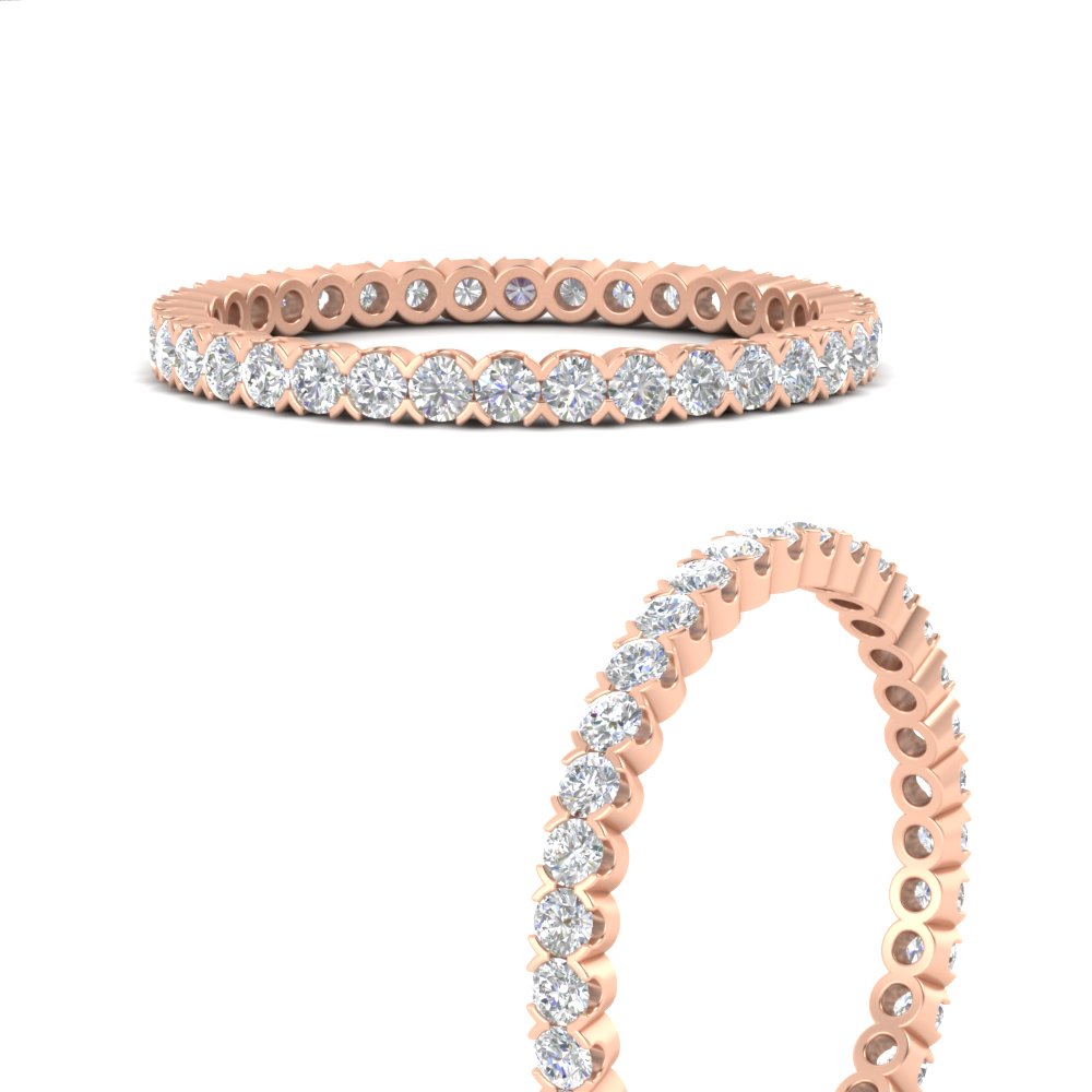 0.75 Carat Round Cut Bezel Set Eternity Band with 14K Rose Gold White Diamond
