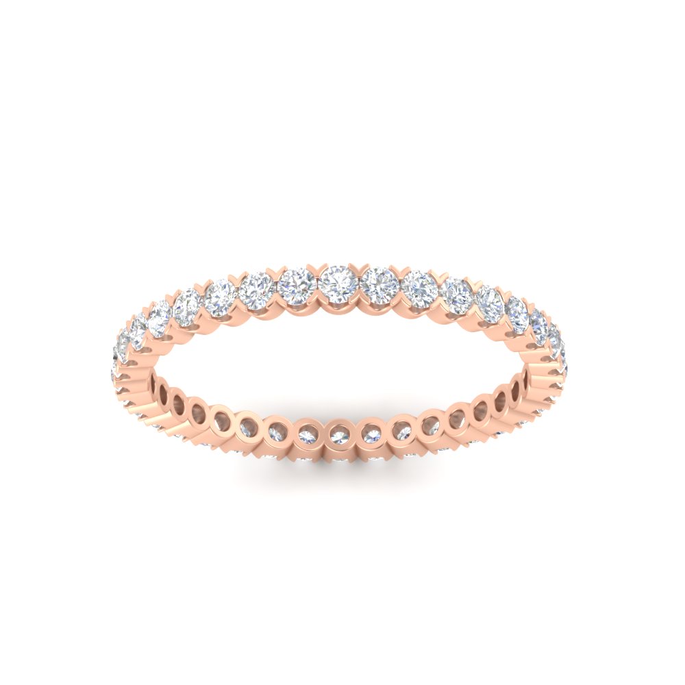 0.75 Carat Round Cut Bezel Set Eternity Band with 14K Rose Gold White Diamond