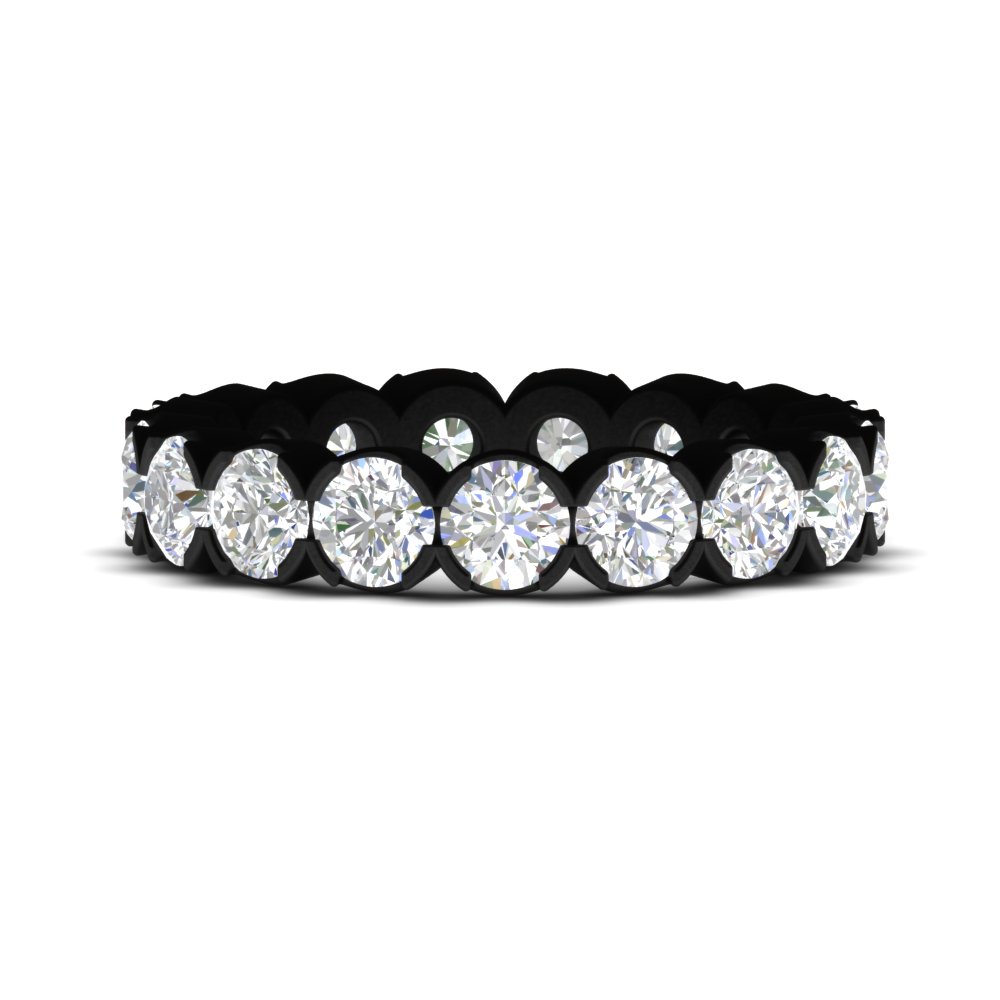 4.25 Carat Round Diamond Bezel Droplet Black Wedding Band with 14K Black Gold White Diamond