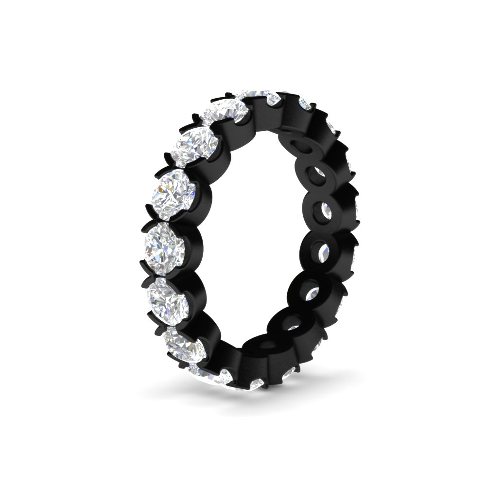 4.25 Carat Round Diamond Bezel Droplet Black Wedding Band with 14K Black Gold White Diamond