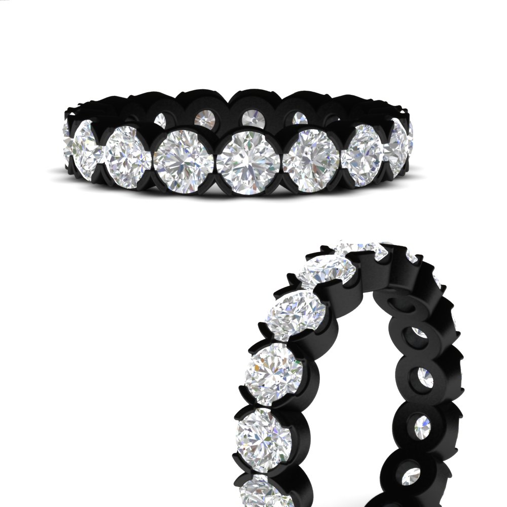 4.25 Carat Round Diamond Bezel Droplet Black Wedding Band with 14K Black Gold White Diamond