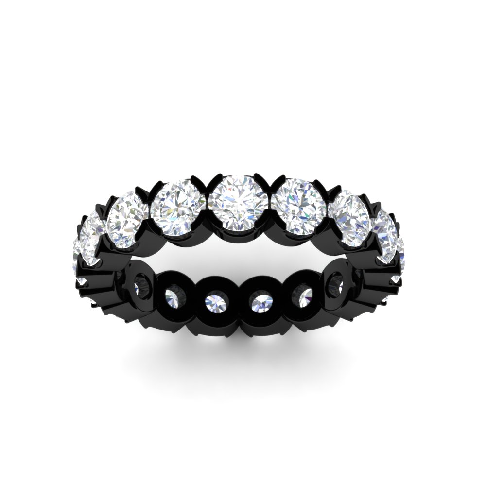 4.25 Carat Round Diamond Bezel Droplet Black Wedding Band with 14K Black Gold White Diamond