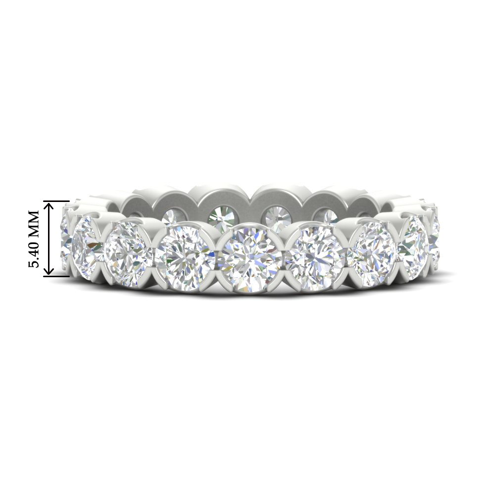 4.25 Carat Round Diamond Bezel Droplet Wedding Band with 14K White Gold White Diamond