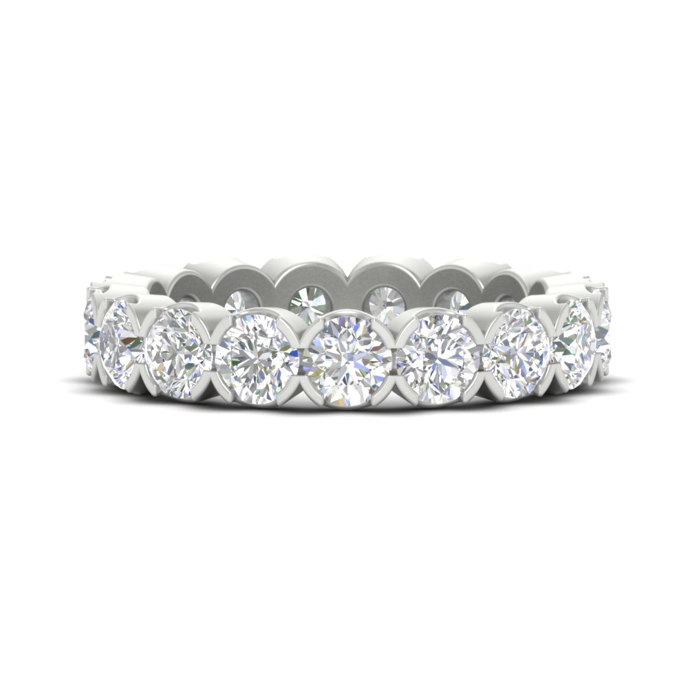 4.25 Carat Round Diamond Bezel Droplet Wedding Band with 14K White Gold White Diamond
